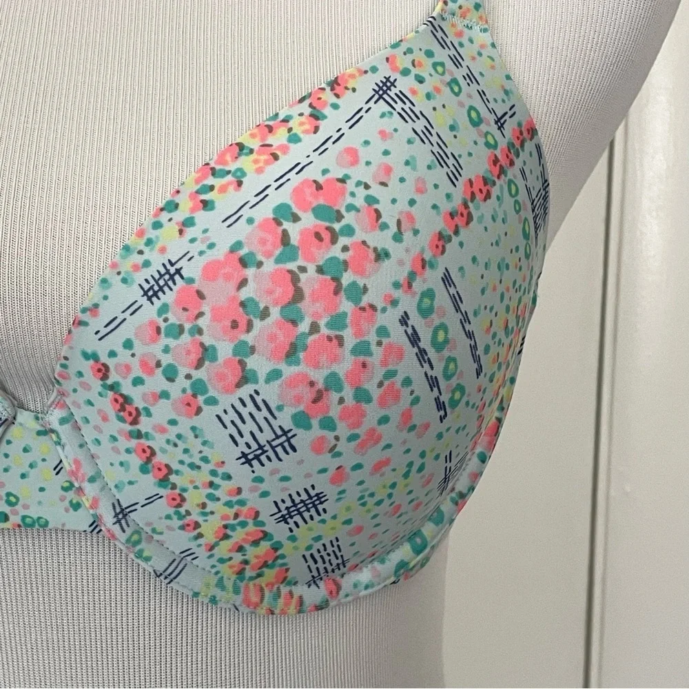 Victoria’s Secret Women’s Perfect Coverage Floral Print Bra Blue and Pink 36C